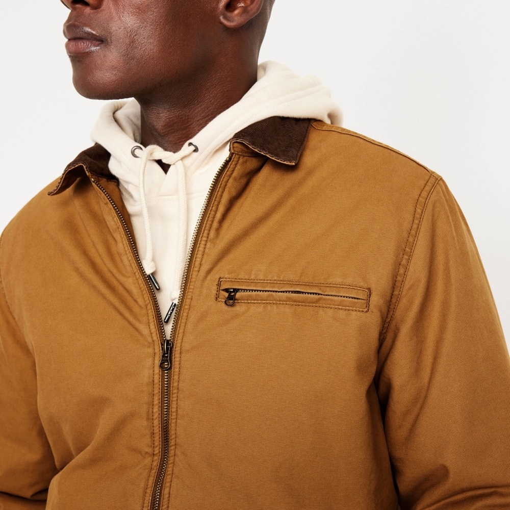 Brown Lightweight Workman’s Jacket with Contrast Collar and Zipper